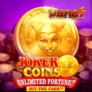 Interface clássica do slot Joker Coins Unlimited Fortune com moedas douradas e símbolos de frutas